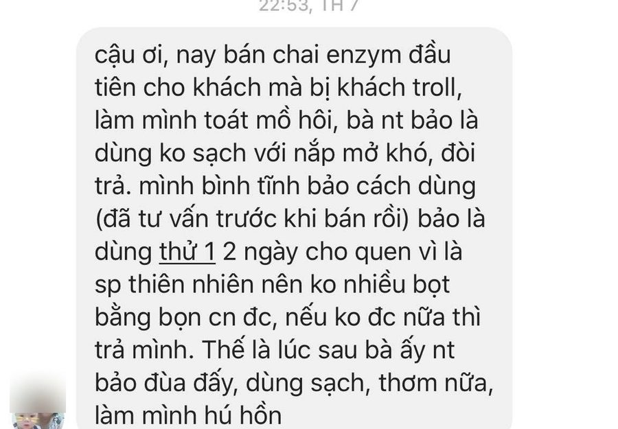 Tin nhắn kể chuyện khách định trả hàng rồi sau đó khen sản phẩm sạch và thơm