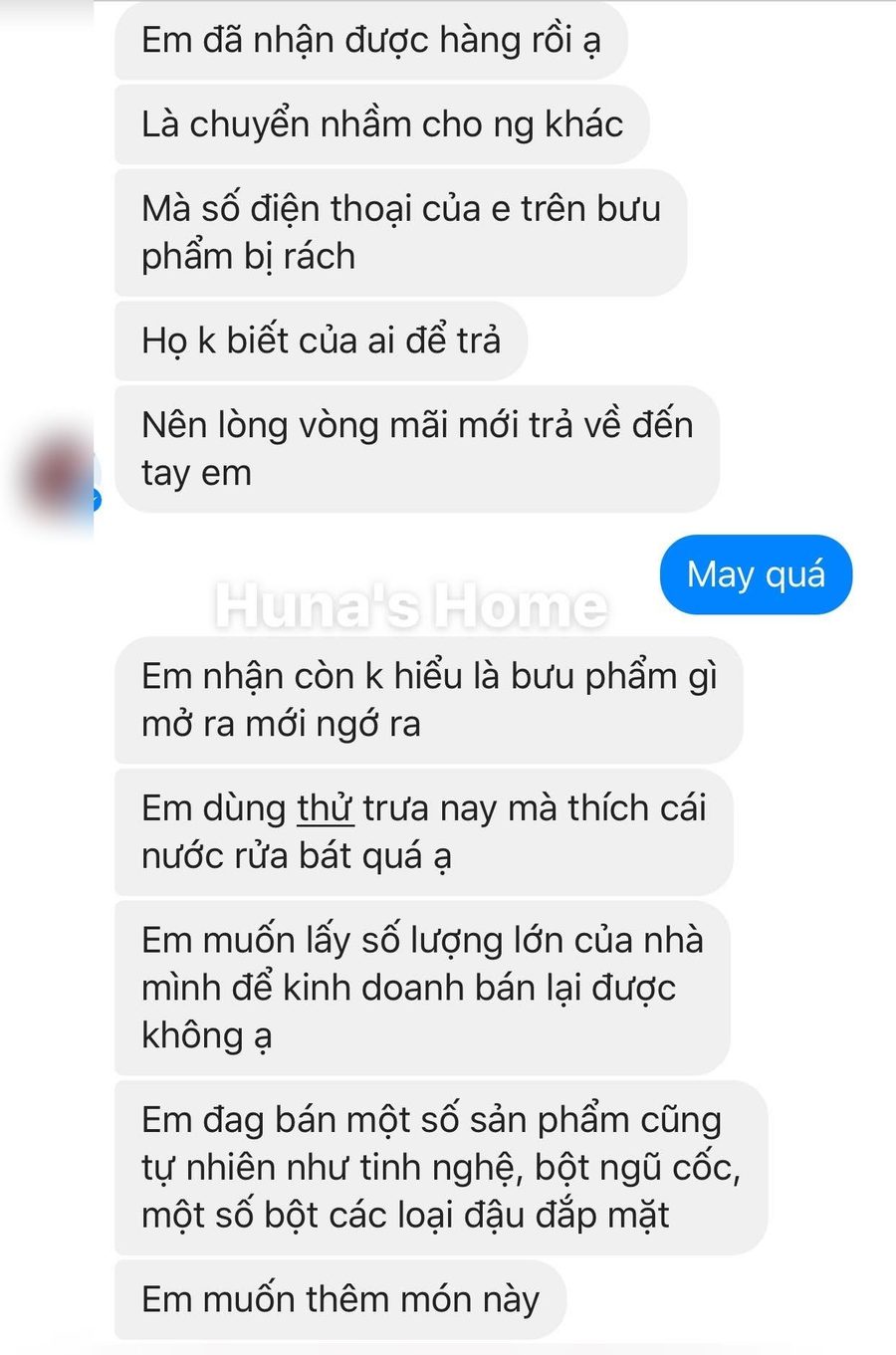 Tin nhắn khách dùng thử xong hỏi lấy số lượng lớn để bán lại