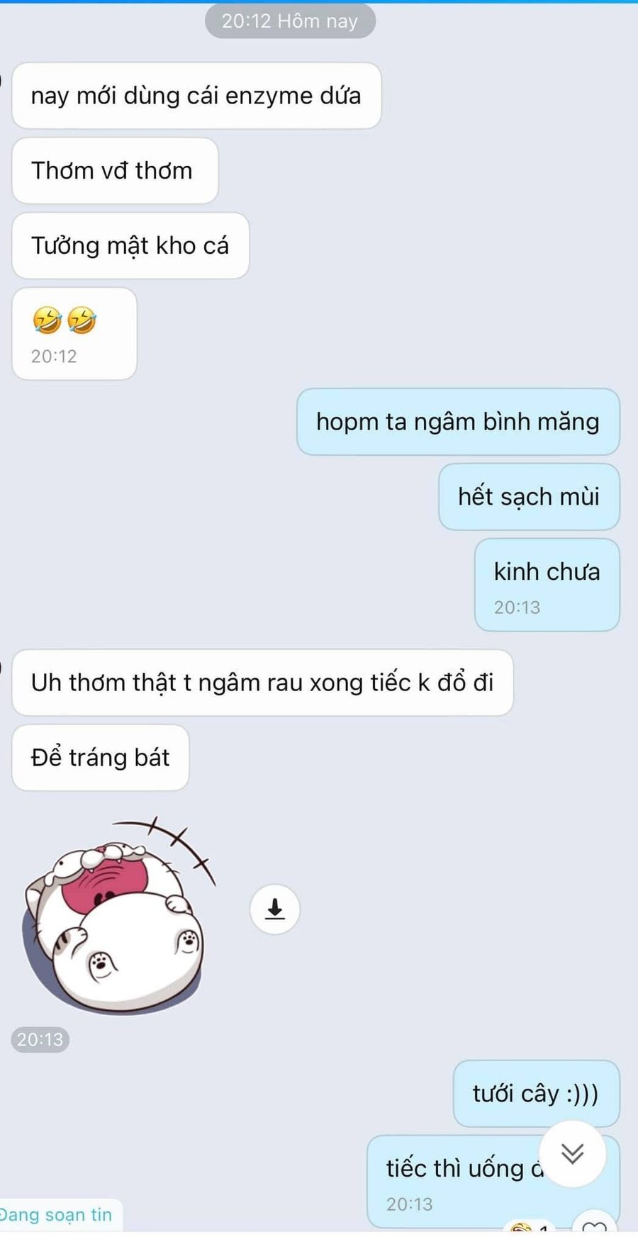 Tin nhắn khách nói enzyme hương dứa thơm, ngâm bình măng hết sạch mùi
