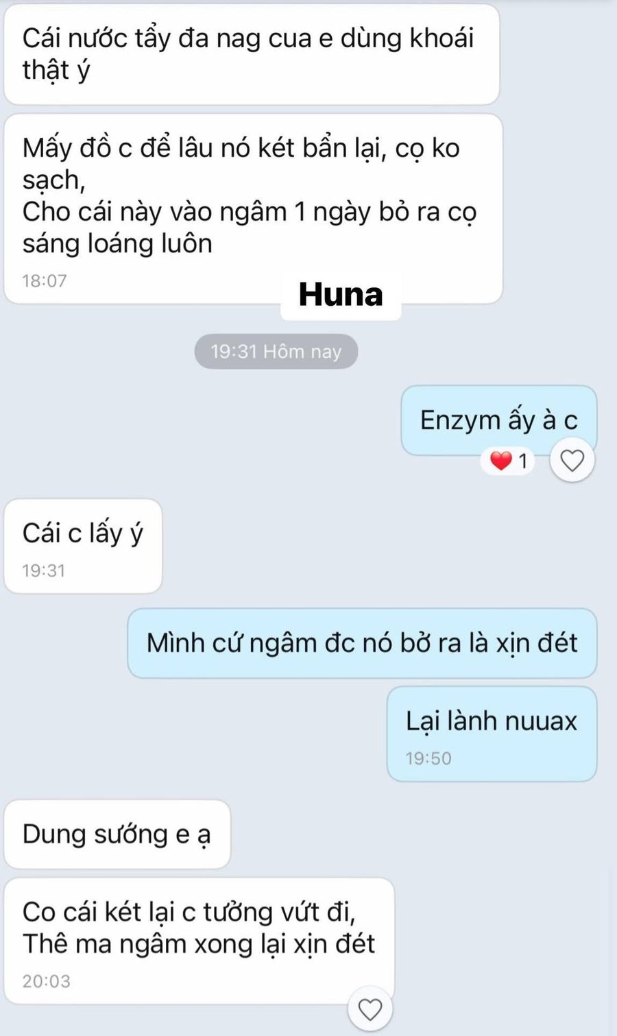 Tin nhắn khách nói ngâm đồ két bẩn một ngày rồi cọ thì sáng loáng