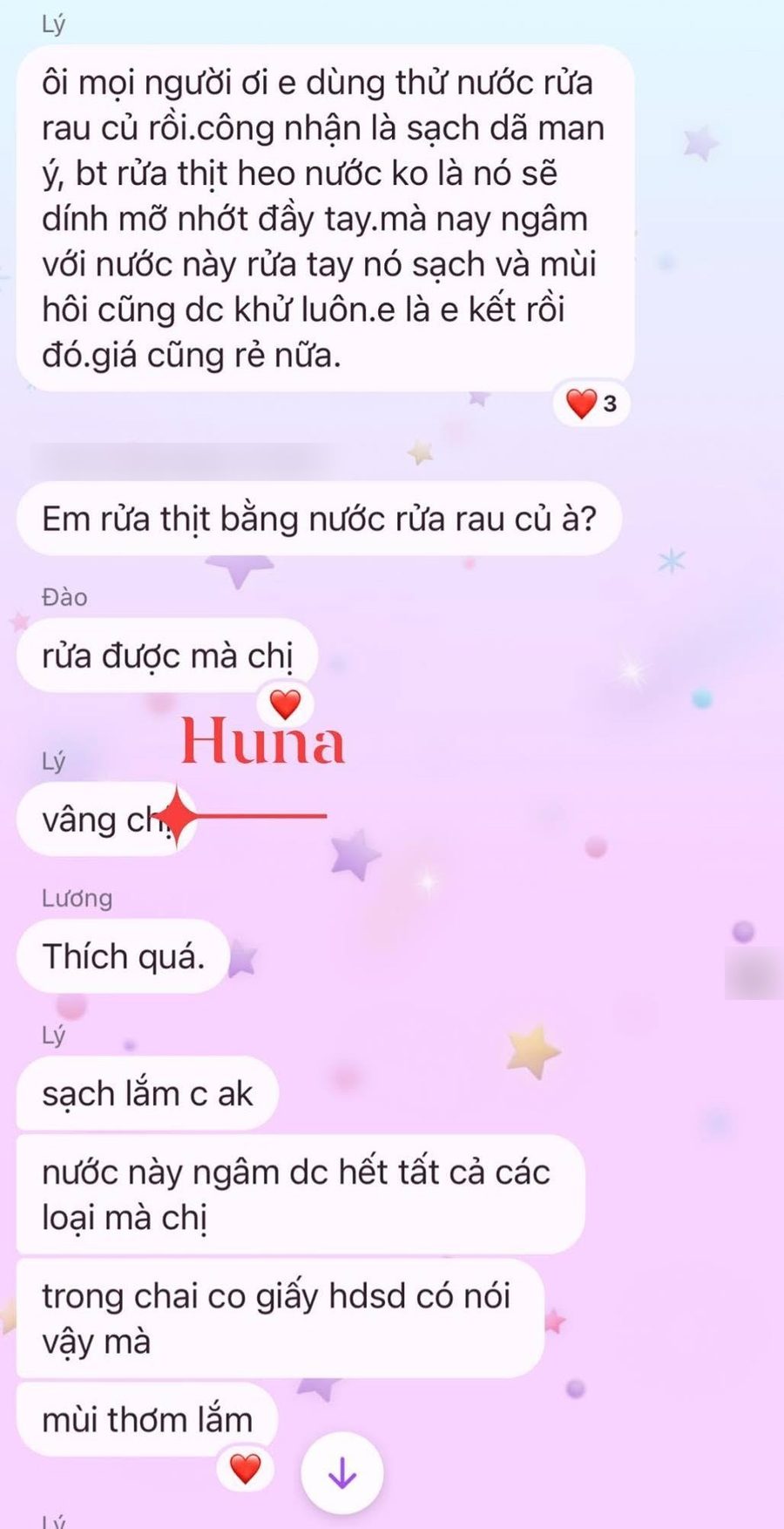 Tin nhắn khách nhận xét nước ngâm rau củ rửa sạch dầu mỡ và khử mùi hôi